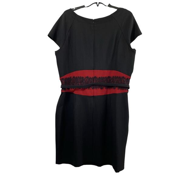 Danny & Nicole Dress Womens Plus Size 18 Black Red Lace Trim Party Knee Length - Picture 2 of 10